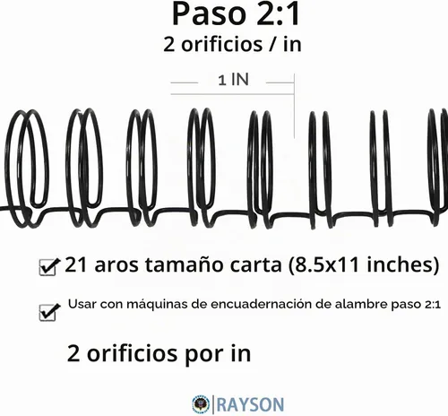 Vista 3 de RAYSON Espinas de encuadernación de alambre 2:1, 21 bucles, 1 pulgada, 240
