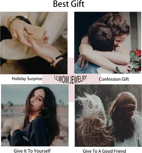 Vista 6 de LLWOM Collar de oro para mujer, chapado en oro de 14 quilates, collar de estrella de David contra el mal de ojo, dije de cruz de corazón, delicado
