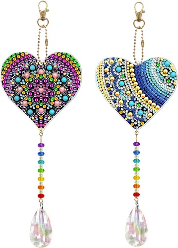 Vista 9 de YALKIN 4 piezas de pintura de diamante carillón de viento, corazón de pájaro de doble cara, gema de cristal por número, pintura de diamante, adorno