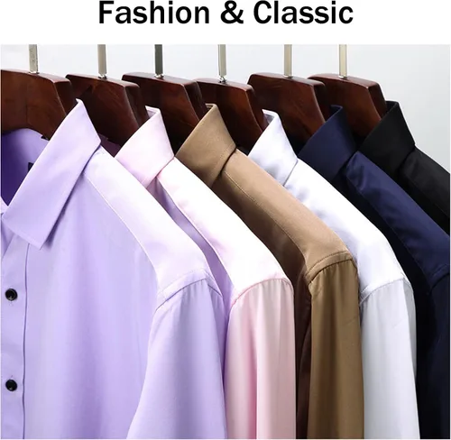 Vista 7 de Pantete Camisas básicas de negocios para hombre, cuello cuadrado, manga larga, elástica, para el trabajo
