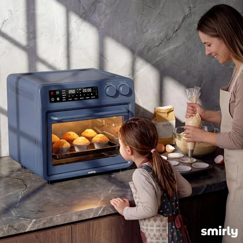 Vista 9 de SMIRLY Combo de horno tostador digital con freidora de aire, horno de encimera de convección de 25 L, multifunción 10 en 1 para pizza de 12 pulgadas