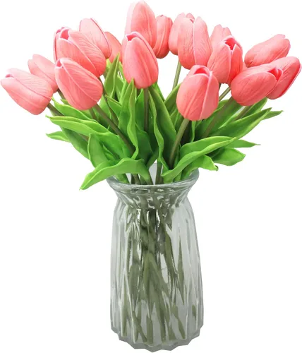 Vista 14 de Flores artificiales, 10 cabezas, mini tulipán artificial de tacto real para decoración del hogar, boda, fiesta, centro de mesa (negro)