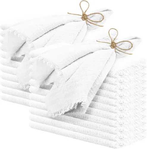 Vista 18 de 24 servilletas de tela hechas a mano con flecos beige, 16 x 16 pulgadas, delicadas servilletas de algodón rústico a granel para bodas, cenas, fiestas