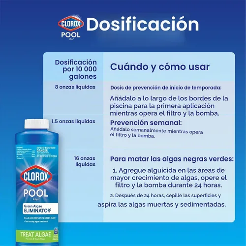 Vista 4 de Clorox® Pool&Spa™ Alguicida para piscina, previene y trata algas de piscina, sin espuma, 1 cuarto de galón (paquete de 1)