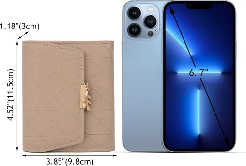 Vista 59 de UTO - Cartera pequeña RFID de piel sintética con dije de hoja, cierre de cremallera y tarjetero.