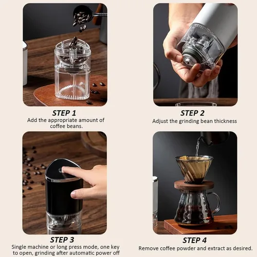 Vista 3 de Basics - Molinillo de café eléctrico, compacto y potente para granos de café, especias y hierbas, color blanco