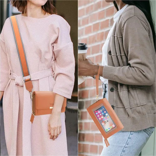 Vista 5 de CrossBody Bolsas con pantalla táctil para teléfono celular, bolsillo con cremallera, bloqueo RFID, tarjetero para iPhone para mujer