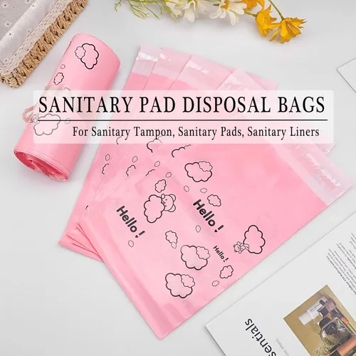 Vista 3 de Lindas bolsas de eliminación de almohadillas sanitarias rosadas, paquete de 200, 7 x 12 pulgadas, opacas, bolsas de eliminación de higiene femenina