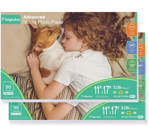 Vista 10 de Papel fotográfico de 5 x 7, paquete de 100 unidades, papel fotográfico brillante de 52 libras para impresora de inyección de tinta, 7.05 oz/m²