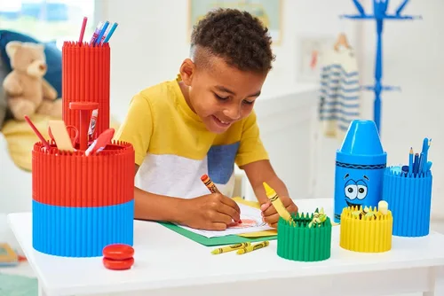 Vista 9 de Crayola - Organizador redondo de almacenamiento, organizador de escritorio creativo para niños con 5 secciones para almacenar bolígrafos, lápices