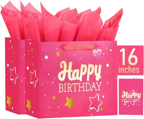 Vista 18 de Powbrace Bolsa de regalo de cumpleaños número 30 negra de 13 pulgadas con papel de seda y tarjeta de felicitación para fiestas, bolsa de regalo