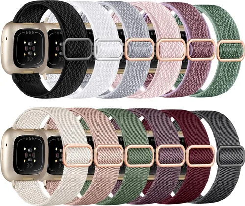 Vista 10 de Paquete de 12 bandas elásticas de nylon compatibles con Fitbit Versa 3/Fitbit Versa 4/Fitbit Sense/Sense 2 para mujeres y hombres, correa deportiva
