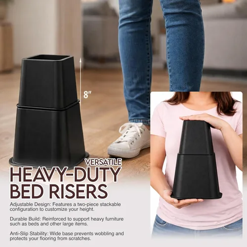 Vista 4 de Utopia Bedding - Elevadores de cama ajustables de 3, 5, 8 pulgadas - Juego de 4 elevadores de muebles resistentes para camas, sofá y escritorio