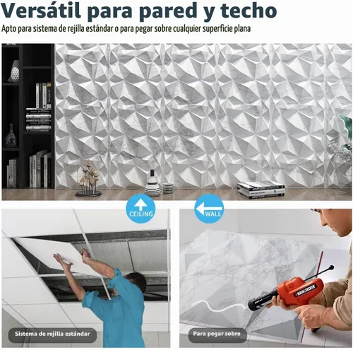 Vista 8 de Art3d Textures - Paneles de pared 3D con diseño de diamante de mármol blanco brillante para decoración de pared interior, paquete de 12 azulejos