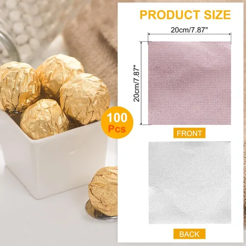 Vista 2 de uxcell 100 envoltorios de aluminio para dulces, envoltorios de barra de chocolate de 8 x 8 pulgadas, papel de aluminio para decoración de embalaje