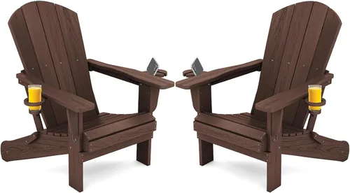 Vista 43 de SERWALL Silla Adirondack plegable, Silla Adirondack HDPE con textura de madera - gris Compuesto de HDPE, impermeable, grano de madera, taza