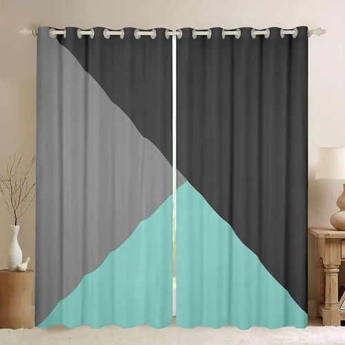 Vista 27 de Cortinas opacas de 38 pulgadas de ancho x 45 pulgadas de largo, cortinas opacas de triángulo geométrico naranja, negro, gris claro, cortinas