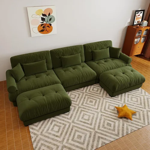 Vista 78 de Sofá modular de gran tamaño de 94 pulgadas, sofás seccionales grandes de color beige y blanco para sala de estar, juego de sofá de terciopelo, sofás