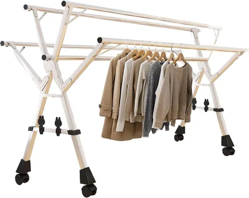 Vista 7 de Space-Saving Laundry Drying Rack Foldable, Heavy-Duty Stainless Steel Clothes Dryer with Rolling Wheels, Multi-Layer Frame (63in 63in)