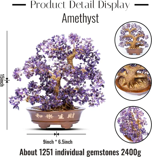 Vista 3 de Árbol de Amatista Natural Grande, Árbol Bonsái de Cristal de Amatista de 14 Pulgadas (Cuenta de 1251 Piedras Preciosas) Árbol de Chakra