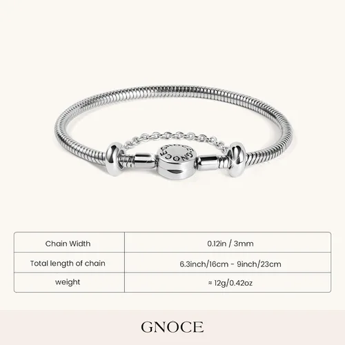 Vista 4 de GNOCE Pulsera de cadena de serpiente de acero inoxidable con regalo de seguridad para mujer 6.3 in