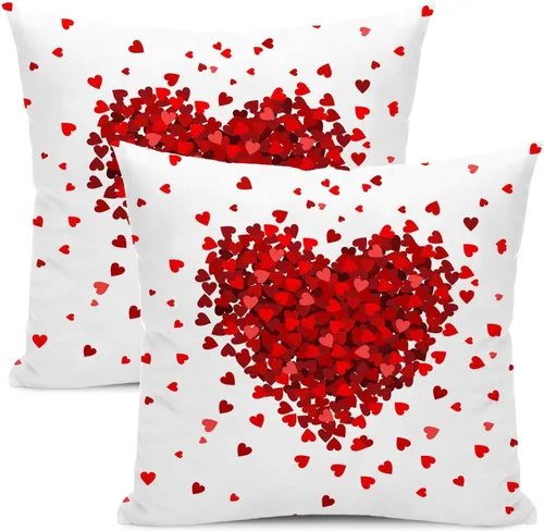 Vista 9 de Fundas de almohada para el Día de San Valentín de 16x16 pulgadas, juego de 2, rosas, corazones de amor, fundas para almohadas de San Valentín