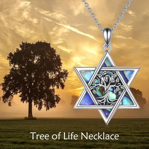 Vista 49 de YFN Collar de estrella de David de plata de ley, concha de abulón, árbol de la vida, joyería judía, regalos para mujeres y hombres