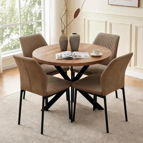 Vista 17 de Juego de 2 sillas de comedor de piel sintética marrón, cómodas sillas de cocina tapizadas sin brazos con patas de metal negro para sala de estar
