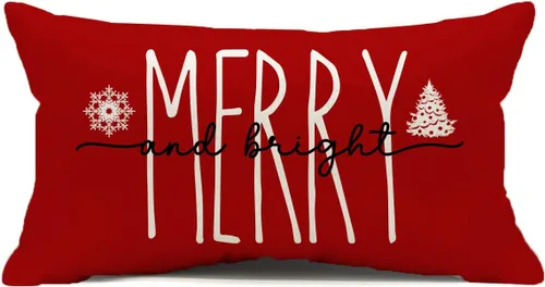 Vista 6 de Funda de Cojín para Decoraciones Navideñas Feliz Navidad, 18 x 18 Pulgadas Funda de Cojín con Frase Navideña Estilo Granja para Sofá Sillón