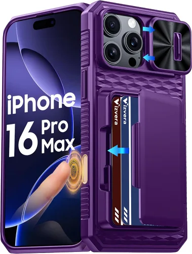 Vista 14 de Vizvera para iPhone 16 Pro Max Funda tipo cartera RFID [Soporte para tarjetas][Control de cámara][Cubierta de cámara] Funda protectora de silicona