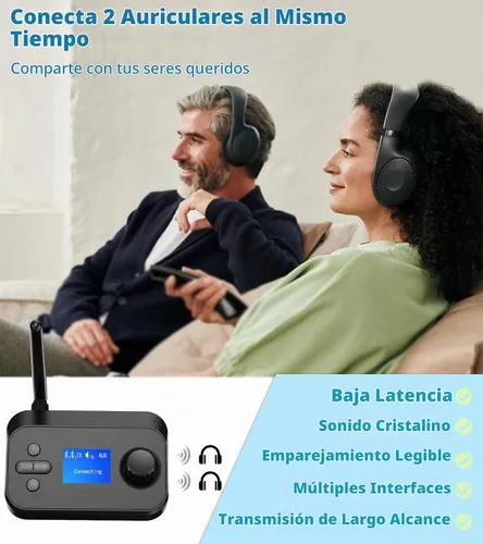 Vista 2 de KAIY - Transmisor Bluetooth para TV a auriculares duales, adaptador AUX Bluetooth Adapter with LCD Display Adjustable Volume, Bluetooth Receiver