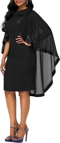 Vista 3 de Rooscier Vestido midi de fiesta formal con manga de capa para mujer, de malla transparente