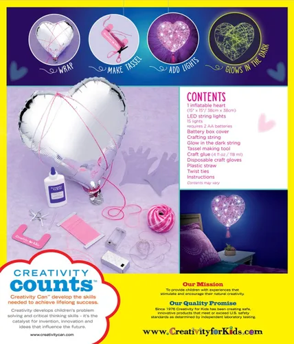 Vista 2 de Creativity for Kids Kit de luces de corazón de arte de cuerda Crea una linterna de corazón brillante con arte de cuerda fácil Artesanía