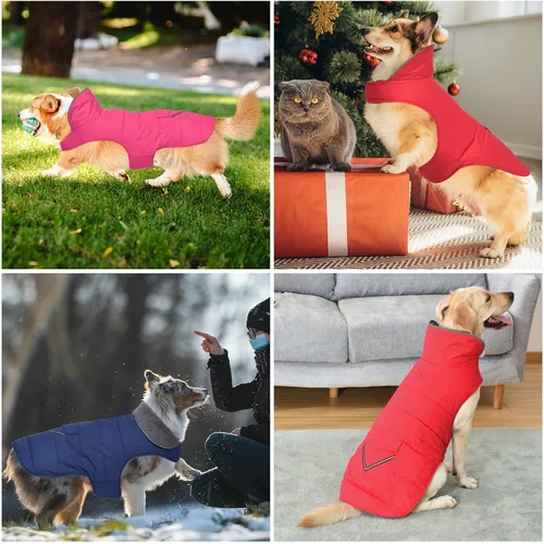 Vista 6 de Petglad Abrigo para perro, chaqueta de invierno impermeable para perro con bolsillo, chaleco reflectante ajustable para la nieve para mascotas