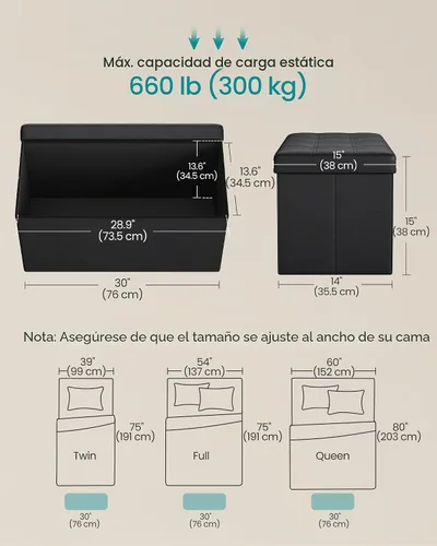 Vista 3 de Songmics Funda de piel sintética plegable – Banco de almacenamiento otomano reposapiés