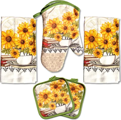 Vista 14 de Encantador juego de toallas de cocina de 5 piezas: diseño de chef uniforme y regordete, incluye 2 paños decorativos (25 x 15), 1 guante de horno y 2