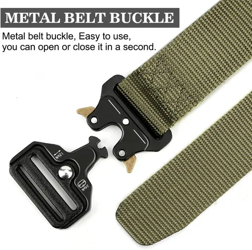 Vista 2 de Nylon Webbing Double Grommet Belt for Mens, 126cm Adjustable Canvas Belts Vintage Black Buckle Punk Style Unisex