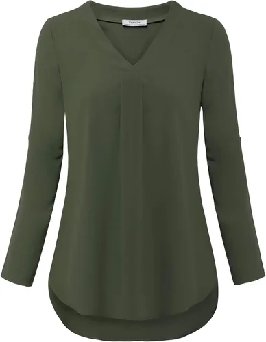 Vista 4 de Youtalia Blusas para mujer, elegantes, informales, de negocios, manga 3/4, de gasa, cuello en V, camisas de trabajo y oficina