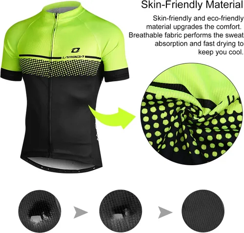 Vista 9 de LAMEDA Cycling Jersey Mens Short Sleeves Mountain Bike with Pockets Green