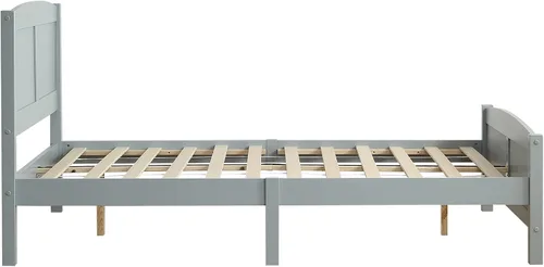 Vista 4 de Karl home Base de cama de madera tamaño matrimonial con cabecero, plataforma para dormitorio con estribo, soporte de 12 listones de madera, no Gris