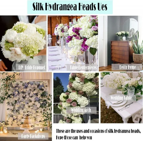 Vista 7 de LuLuHouse - Cabezas de hortensias de seda con tallos artificiales a granel de flores para manualidades, centro de mesa de boda, decoración