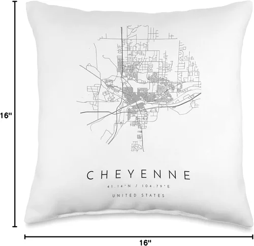 Vista 4 de Cheyenne Wyoming Skyline Travel souvenir Cheyenne Wyoming Coordinates map Hometown Throw Pillow, 16x16, Multicolor