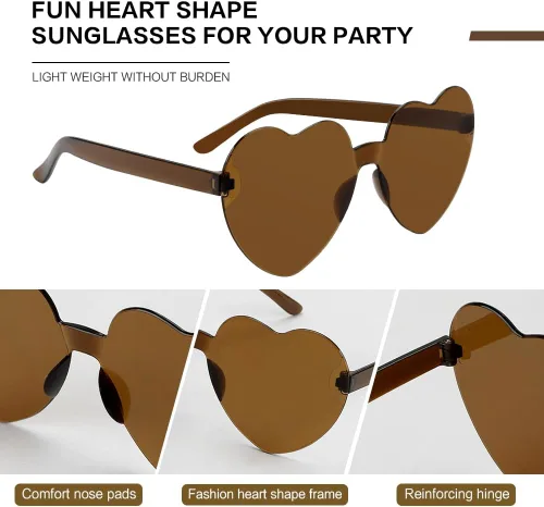 Vista 49 de Lentes de sol con forma de corazón, 2 pares de lentes de sol en forma de corazón, gafas de sol rave para mujeres, regalos de fiesta