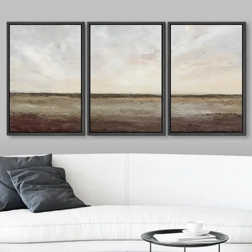 Vista 2 de wall26 Lienzo enmarcado para pared, juego de arte de acuarela pastel, paisaje rural, ilustraciones con formas abstractas, arte moderno, decorativo