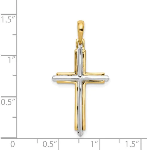 Vista 3 de Sonia Jewels Colgante de cruz de dos tonos de oro amarillo y blanco de 14 quilates, 1.378 in x 0.709 in, Metal, No es una piedra preciosa