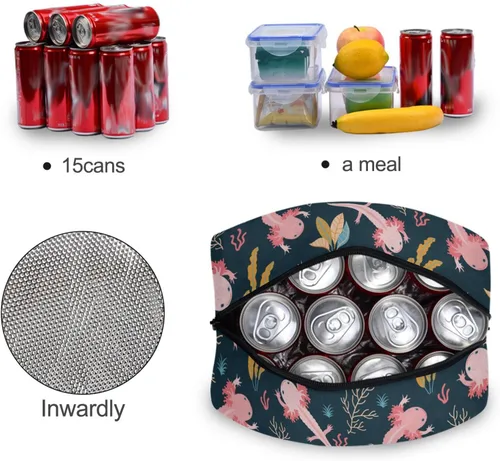 Vista 3 de Bolsa de almuerzo Axolotl para mujeres, hombres y niños, lonchera aislada reutilizable para oficina, trabajo, escuela, picnic, caminata Reusable