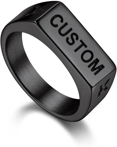 Vista 24 de Bandmax Anillos de sello para hombre, acero inoxidable, chapado en oro de 14 quilates, negro, minimalista, simple, anillo para hombres y mujeres