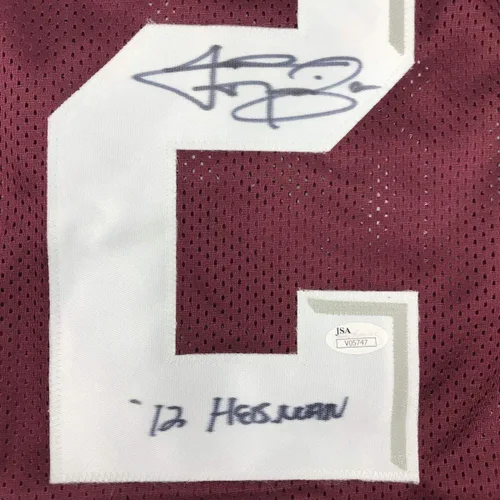 Vista 3 de Camiseta de fútbol universitario de Texas A&M de Johnny Manziel firmada y con COA de JSA, número 12, color granate, Heisman