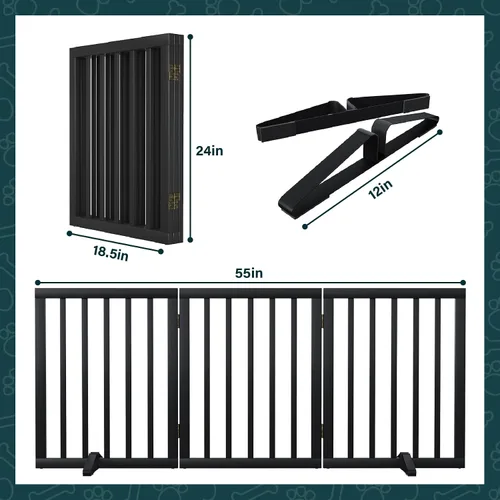 Vista 6 de Semiocthome Puertas de bambú independientes para perros para entradas de puertas, puertas de 3 paneles de interior para cachorros para la casa con 2