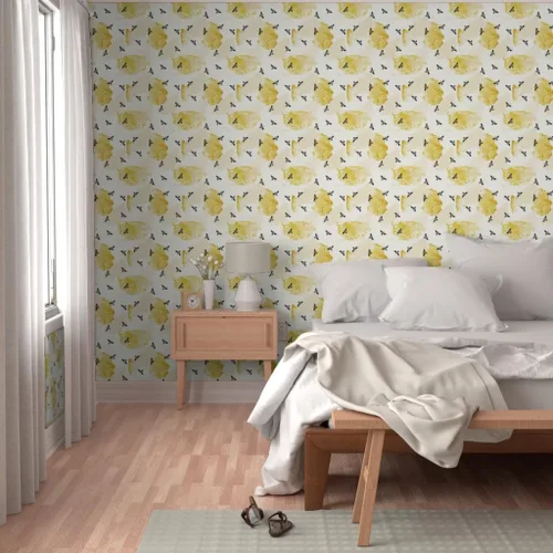 Vista 5 de Spoonflower Papel tapiz autoadhesivo de 3 x 2 pies – Abeja verano jardín acuarela miel oro negro nido de abeja insectos colmena abeja abejas papel